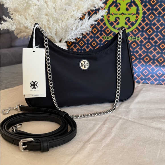 NWT  Tory Burch Nylon zipChain Shoulder crossbody Bag in black